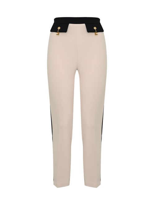Pantaloni in doppio crepe bi-color Milk/Nero Elisabetta Franchi | PAT0156E2EF1